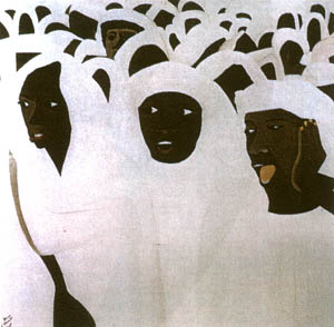 Donne senegalesi cantano l’Africa e l’Islam -1989 olio su tela 120 x 120 dal trittico “Il bianco” Galleria d’arte Moderna Musei Vaticani